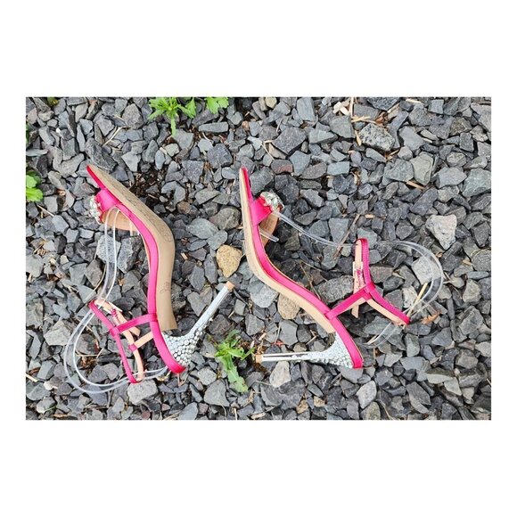 JEWEL BADGLEY MISCHKA Satin Rhinestone Ankle Strap Sandals - Picture 11 of 14